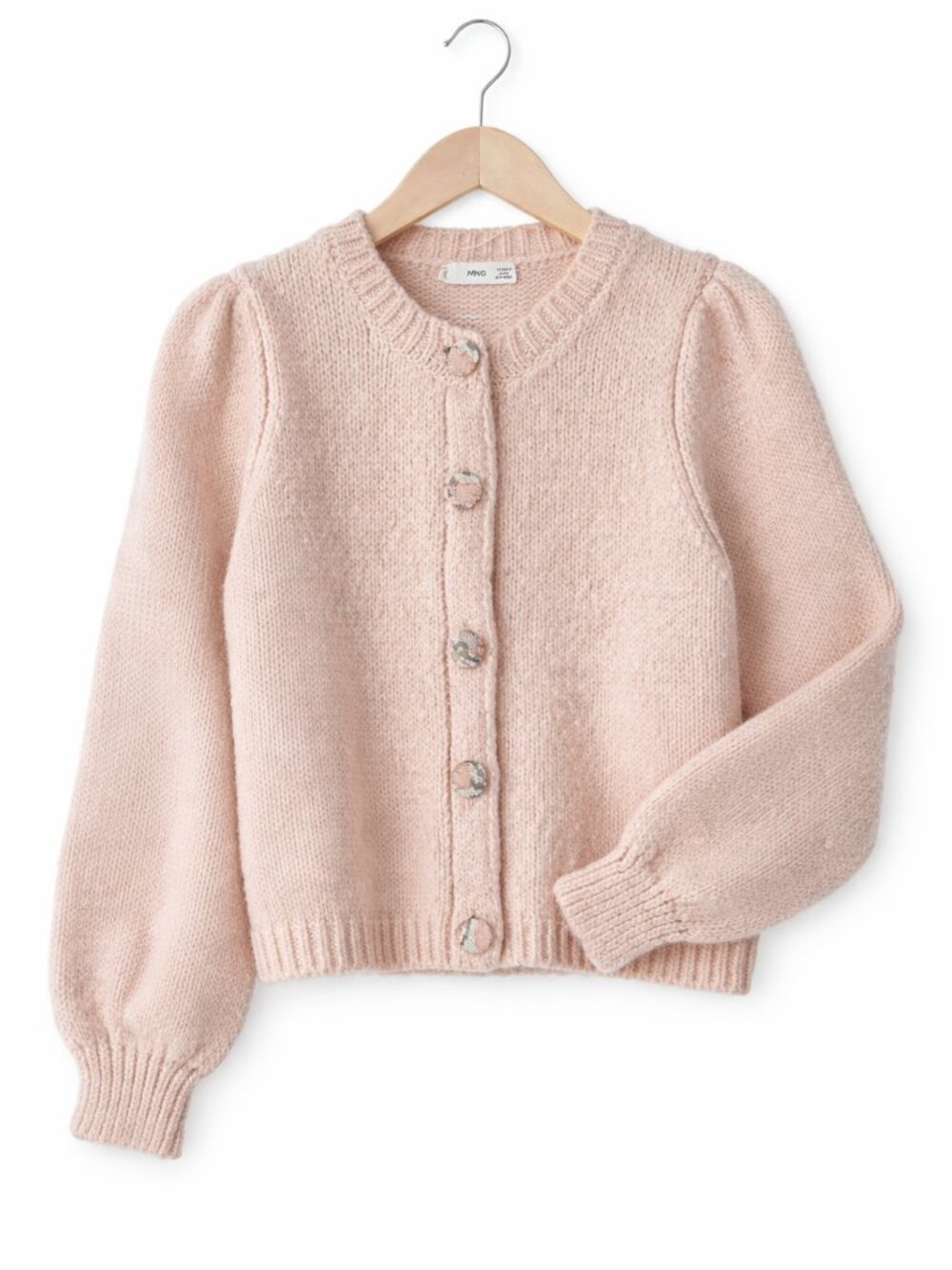 Mango Embroidered Pink Button Up Cardigan